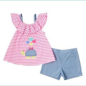 Baby Girl Pink Turtle Striped Tank Shorts Set 12M